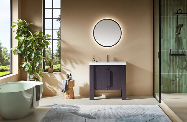 MUNICH 36” ESPRESSO OAK BATHROOM VANITY (BLACK/WHITE COUNTERTOP)