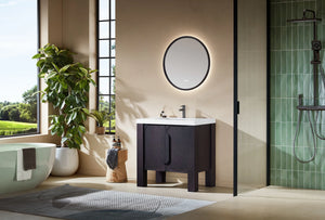 MUNICH 36” ESPRESSO OAK BATHROOM VANITY (BLACK/WHITE COUNTERTOP)