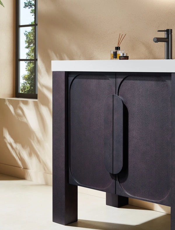 MUNICH 36” ESPRESSO OAK BATHROOM VANITY (BLACK/WHITE COUNTERTOP)