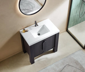 MUNICH 36” ESPRESSO OAK BATHROOM VANITY (BLACK/WHITE COUNTERTOP)