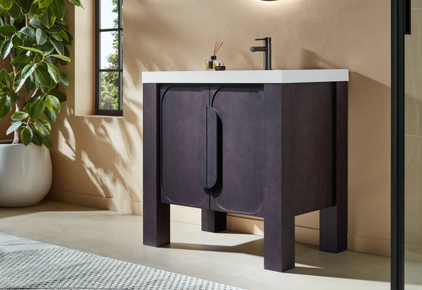 MUNICH 36” ESPRESSO OAK BATHROOM VANITY (BLACK/WHITE COUNTERTOP)