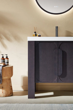 MUNICH 36” ESPRESSO OAK BATHROOM VANITY (BLACK/WHITE COUNTERTOP)