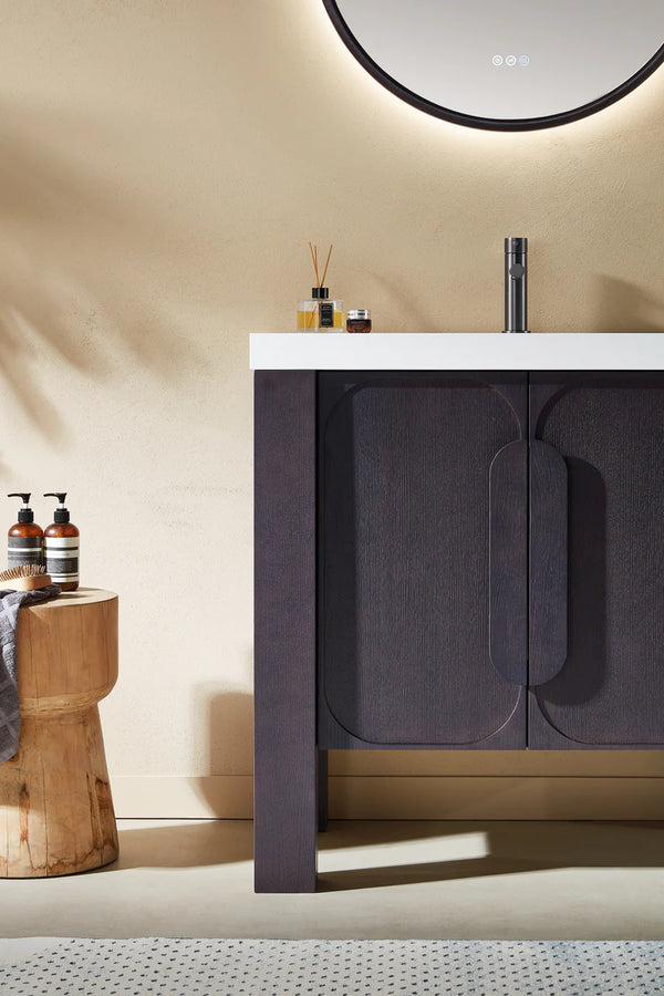 MUNICH 36” ESPRESSO OAK BATHROOM VANITY (BLACK/WHITE COUNTERTOP)