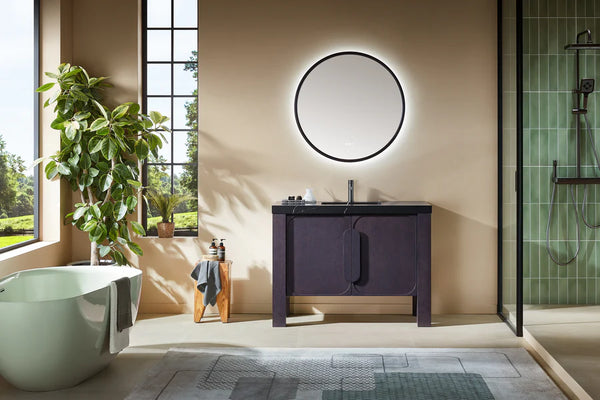 MUNICH 48” ESPRESSO OAK BATHROOM VANITY ( BLACK/WHITE COUNTERTOP)