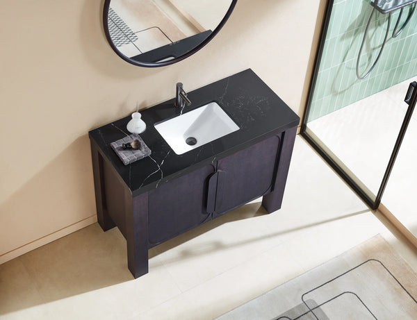 MUNICH 48” ESPRESSO OAK BATHROOM VANITY ( BLACK/WHITE COUNTERTOP)