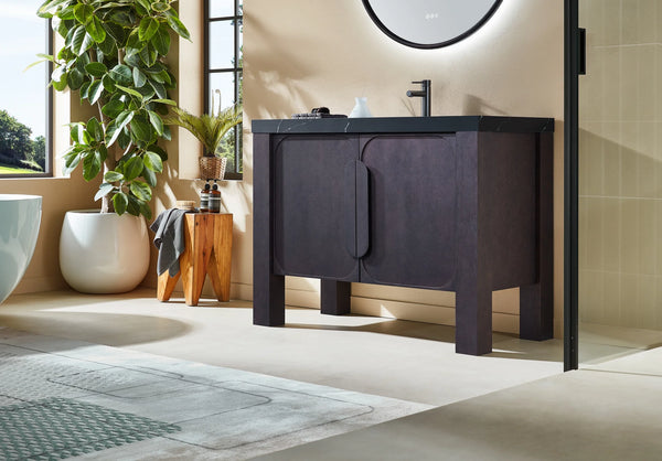 MUNICH 48” ESPRESSO OAK BATHROOM VANITY ( BLACK/WHITE COUNTERTOP)