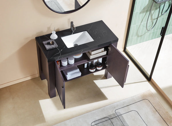MUNICH 48” ESPRESSO OAK BATHROOM VANITY ( BLACK/WHITE COUNTERTOP)