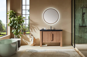 MUNICH 48” NATURAL TEAK BATHROOM VANITY ( BLACK/WHITE COUNTERTOP)