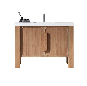 MUNICH 48” NATURAL TEAK BATHROOM VANITY ( BLACK/WHITE COUNTERTOP)