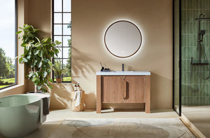 MUNICH 48” NATURAL TEAK BATHROOM VANITY ( BLACK/WHITE COUNTERTOP)