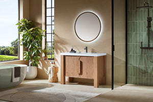 MUNICH 48” NATURAL TEAK BATHROOM VANITY ( BLACK/WHITE COUNTERTOP)