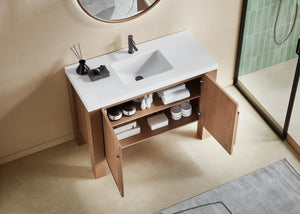 MUNICH 48” NATURAL TEAK BATHROOM VANITY ( BLACK/WHITE COUNTERTOP)