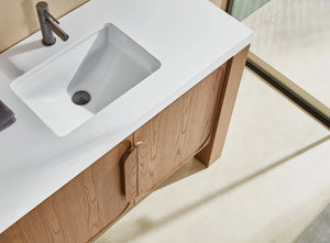 MUNICH 48” NATURAL TEAK BATHROOM VANITY ( BLACK/WHITE COUNTERTOP)