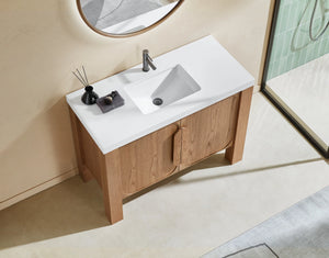 MUNICH 48” NATURAL TEAK BATHROOM VANITY ( BLACK/WHITE COUNTERTOP)