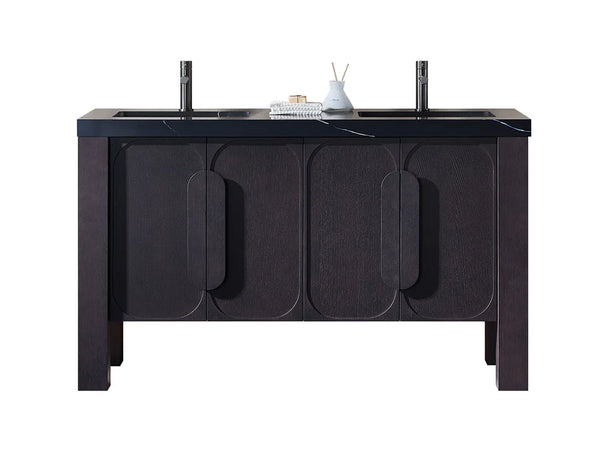 MUNICH 60” ESPRESSO OAK BATHROOM VANITY ( BLACK/WHITE COUNTERTOP )