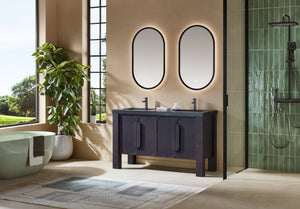 MUNICH 60” ESPRESSO OAK BATHROOM VANITY ( BLACK/WHITE COUNTERTOP )