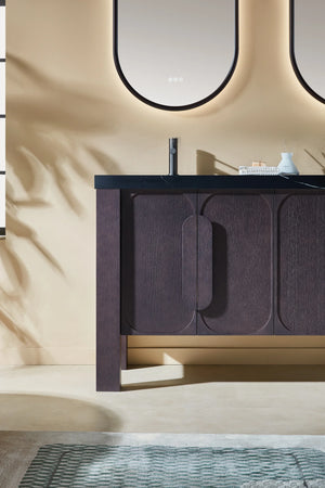 MUNICH 60” ESPRESSO OAK BATHROOM VANITY ( BLACK/WHITE COUNTERTOP )