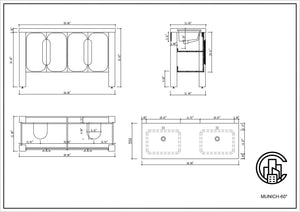 MUNICH 60” ESPRESSO OAK BATHROOM VANITY ( BLACK/WHITE COUNTERTOP )