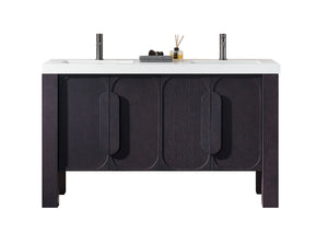 MUNICH 60” ESPRESSO OAK BATHROOM VANITY ( BLACK/WHITE COUNTERTOP )
