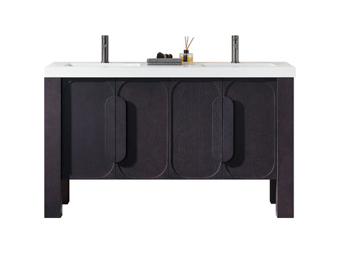 MUNICH 60” ESPRESSO OAK BATHROOM VANITY ( BLACK/WHITE COUNTERTOP )