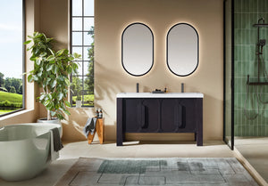 MUNICH 60” ESPRESSO OAK BATHROOM VANITY ( BLACK/WHITE COUNTERTOP )