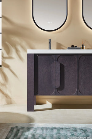 MUNICH 60” ESPRESSO OAK BATHROOM VANITY ( BLACK/WHITE COUNTERTOP )
