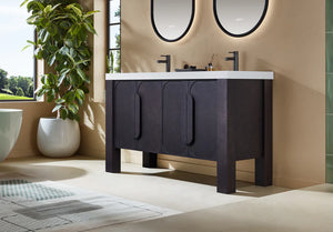 MUNICH 60” ESPRESSO OAK BATHROOM VANITY ( BLACK/WHITE COUNTERTOP )