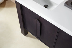 MUNICH 60” ESPRESSO OAK BATHROOM VANITY ( BLACK/WHITE COUNTERTOP )