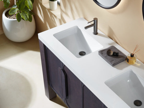 MUNICH 60” ESPRESSO OAK BATHROOM VANITY ( BLACK/WHITE COUNTERTOP )