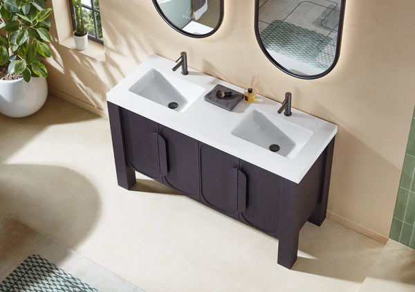MUNICH 60” ESPRESSO OAK BATHROOM VANITY ( BLACK/WHITE COUNTERTOP )