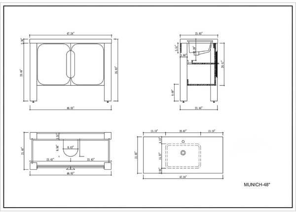 MUNICH 48" ESPRESSO OAK WITH WHITE COUNTERTOP BATHROOM VANITY