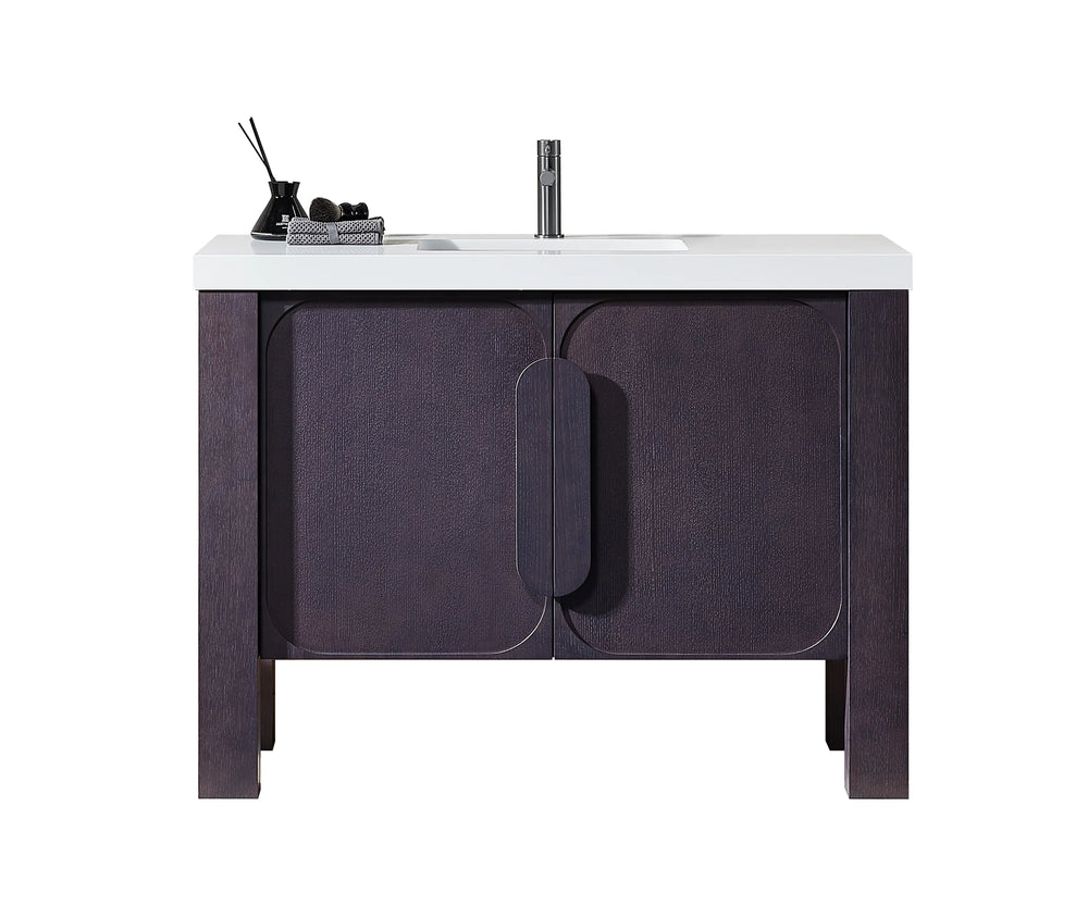 MUNICH 48” ESPRESSO OAK BATHROOM VANITY ( BLACK/WHITE COUNTERTOP)