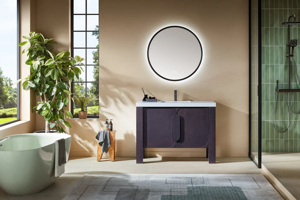 MUNICH 48” ESPRESSO OAK BATHROOM VANITY ( BLACK/WHITE COUNTERTOP)