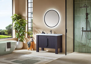 MUNICH 48” ESPRESSO OAK BATHROOM VANITY ( BLACK/WHITE COUNTERTOP)