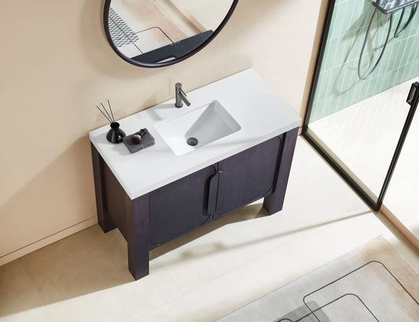 MUNICH 48” ESPRESSO OAK BATHROOM VANITY ( BLACK/WHITE COUNTERTOP)