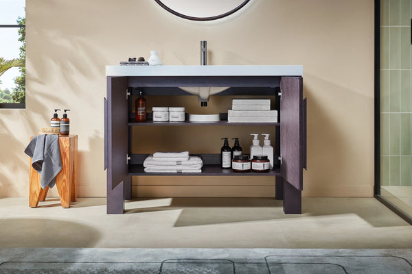 MUNICH 48” ESPRESSO OAK BATHROOM VANITY ( BLACK/WHITE COUNTERTOP)