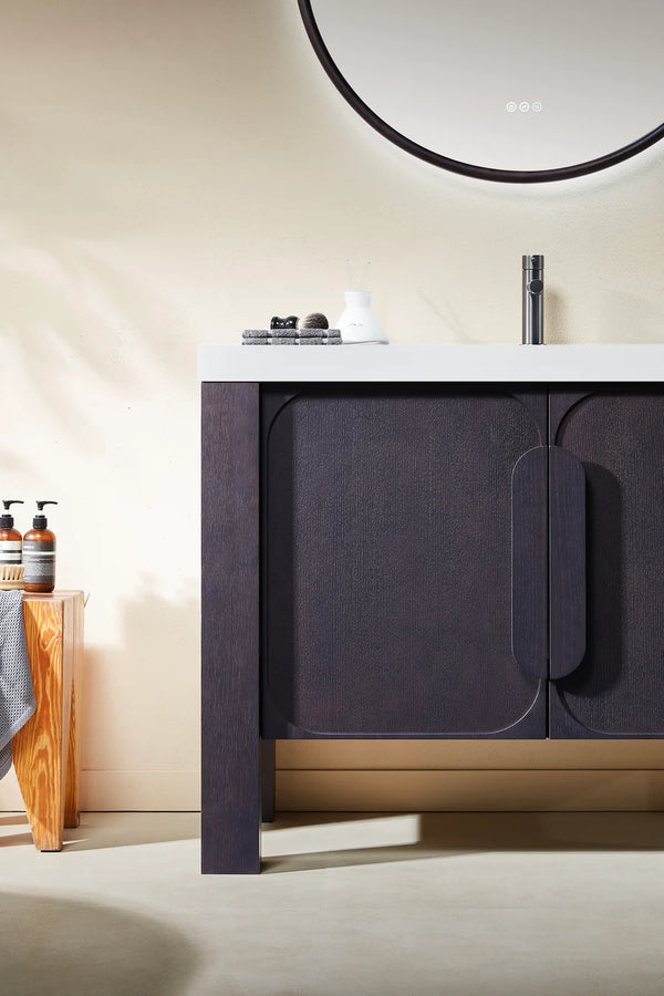 MUNICH 48” ESPRESSO OAK BATHROOM VANITY ( BLACK/WHITE COUNTERTOP)