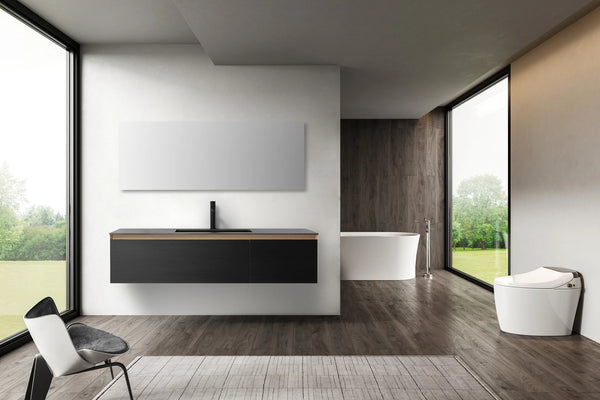 OSLO 60” MATTE BLACK/WHITEWASH BATHROOM VANITY