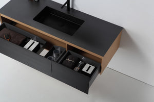 OSLO 60” MATTE BLACK/WHITEWASH BATHROOM VANITY
