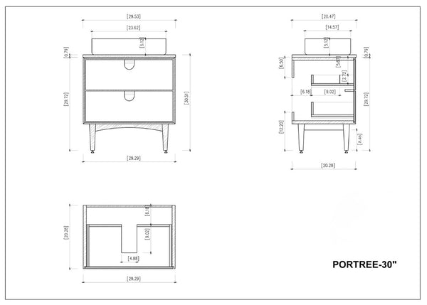 PORTREE 30” WALNUT BATHROOM VANITY