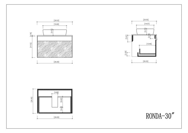 RONDA 30” DARK BLUE AND WALNUT BATHROOM VANITY