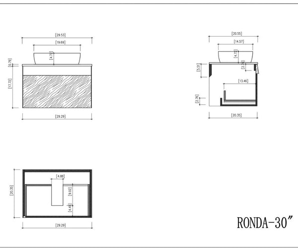 RONDA 30” SMOKE GRAY OAK BATHROOM VANITY