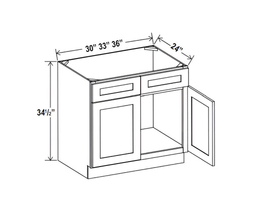 Sage Breeze- Sink Base 36"W with Double Doors and 2 False Drawer