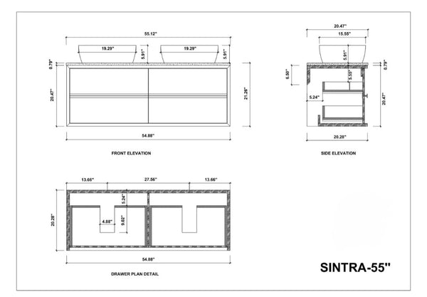 SINTRA 55” DARK WALNUT BATHROOM VANITY
