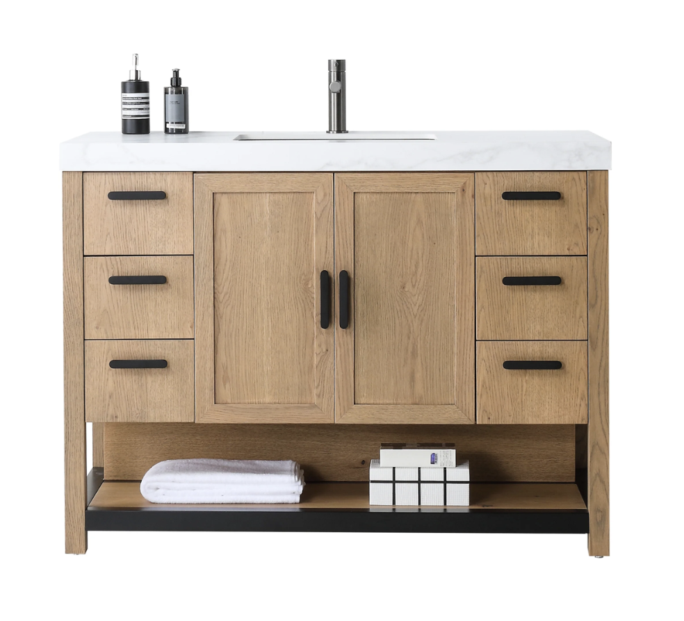 WINCHESTER 48” PECAN OAK WITH WHITE COUNTERTOP BATHROOM VANITY