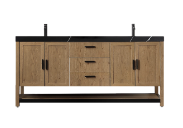 WINCHESTER 72” PECAN OAK WITH BLACK COUNTERTOP BATHROOM VANITY