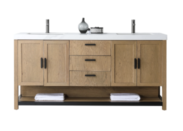 WINCHESTER 72” PECAN OAK WITH WHITE COUNTERTOP BATHROOM VANITY
