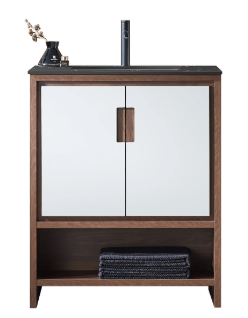 LYON 30" BEIGE + WALNUT WITH BLACK COUNTERTOP BATHROOM VANITY