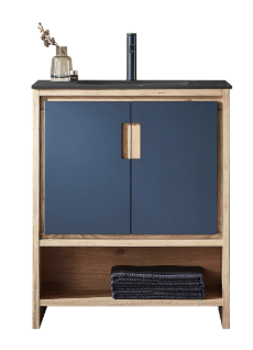 LYON 30” BLACK OF NIGHT/MAPLE WITH BLACK COUNTERTOP BATHROOM VANITY