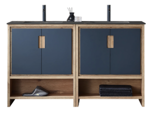 LYON 60” BLACK OF NIGHT/MAPLE WITH BLACK COUNTERTOP BATHROOM VANITY